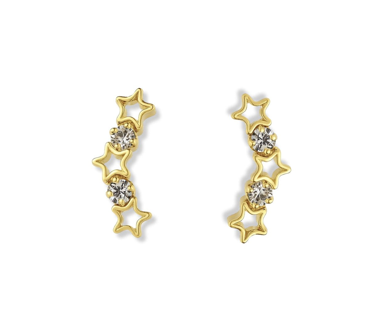 aretes trepadores estrellas  brillantes elaborados en oro laminado de AMBAR Joyería