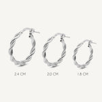 argollas cordón con textura en tres tamaños elaboradas en plata 925 de AMBAR joyería fina