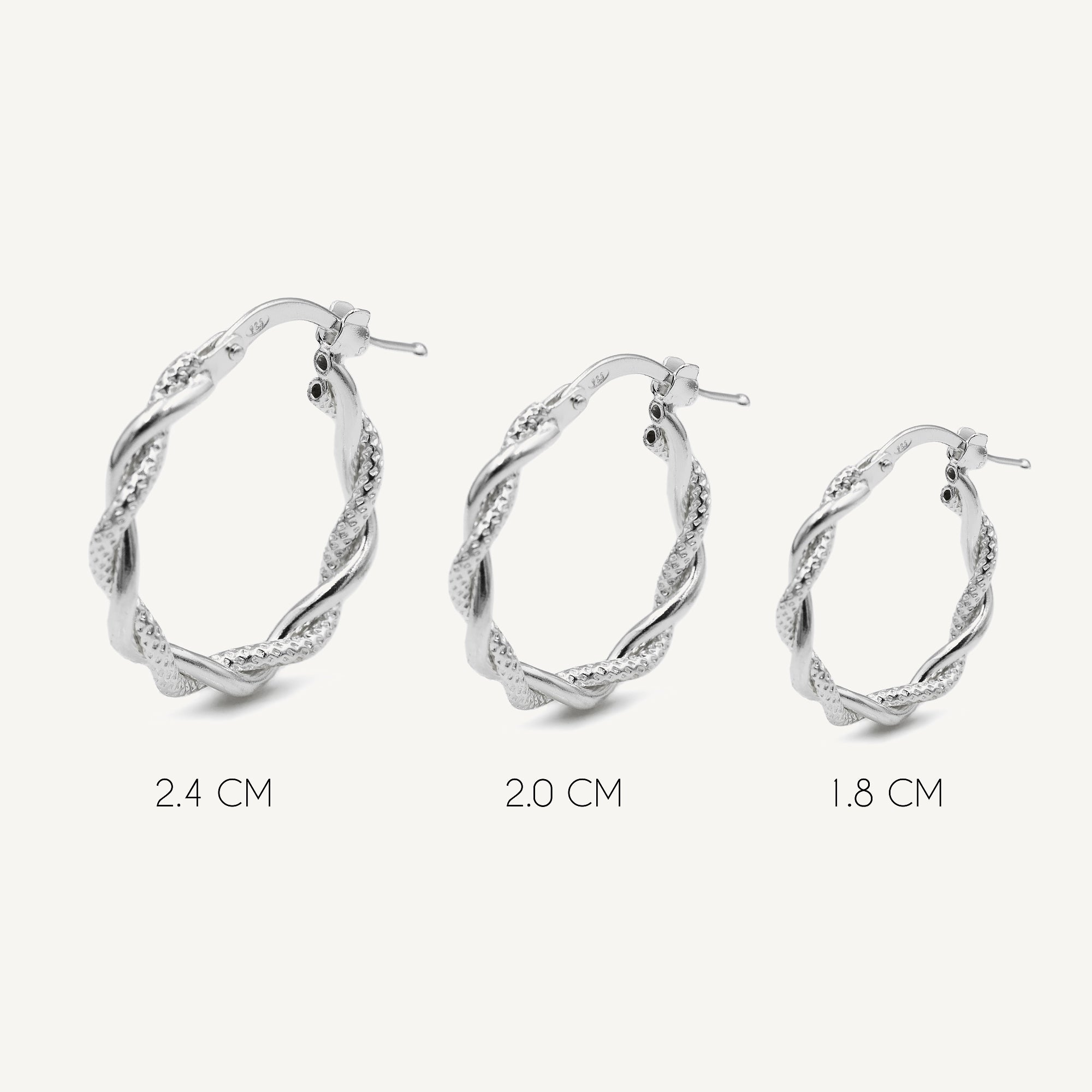 argollas cordón con textura en tres tamaños elaboradas en plata 925 de AMBAR joyería fina