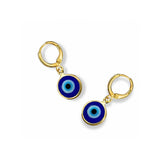 Argollas Ojo Turco Aura en oro laminado con dije circular azul de protección de AMBAR joyería fina