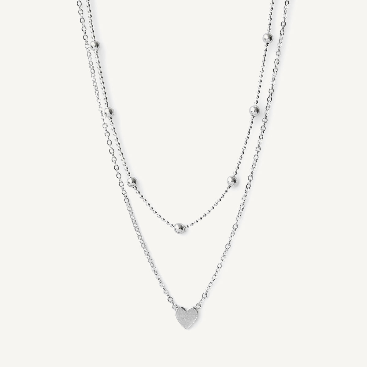 Collar en capas cadena de bolitas y cadena con corazon  plata 925 de AMBAR joyería