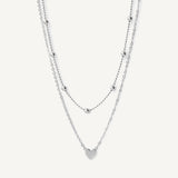 Collar en capas cadena de bolitas y cadena con corazon  plata 925 de AMBAR joyería