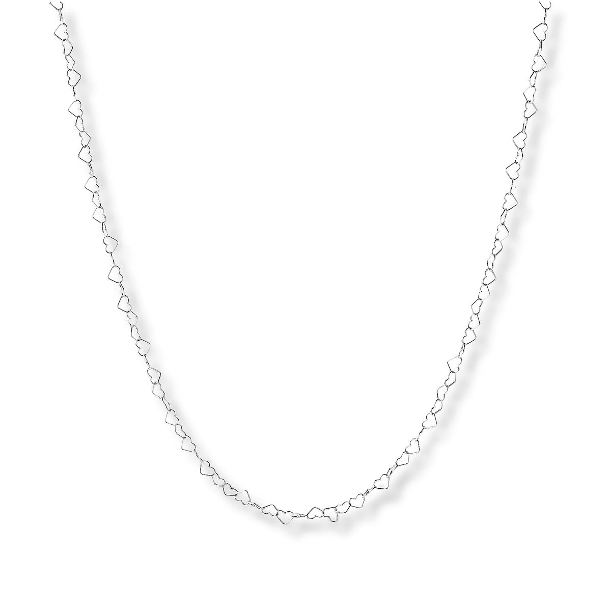 Collar de plata ley 925 con dije de dos corazones entrelazados con acabado liso y pulido.