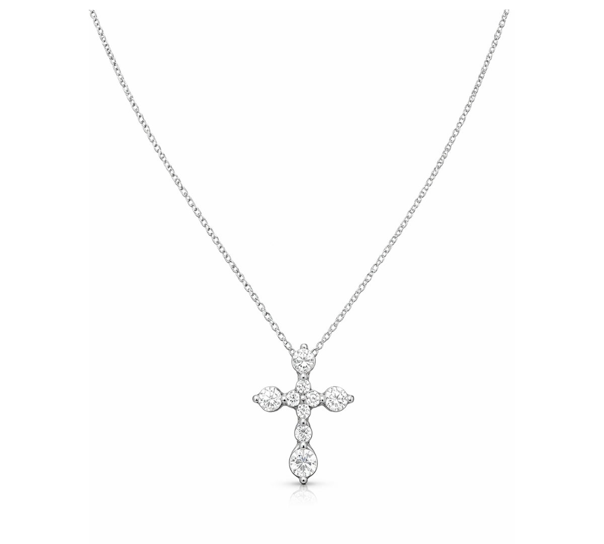 Collar con dije de cruz de plata 925 enchapada en rodio y circonitas brillantes.
