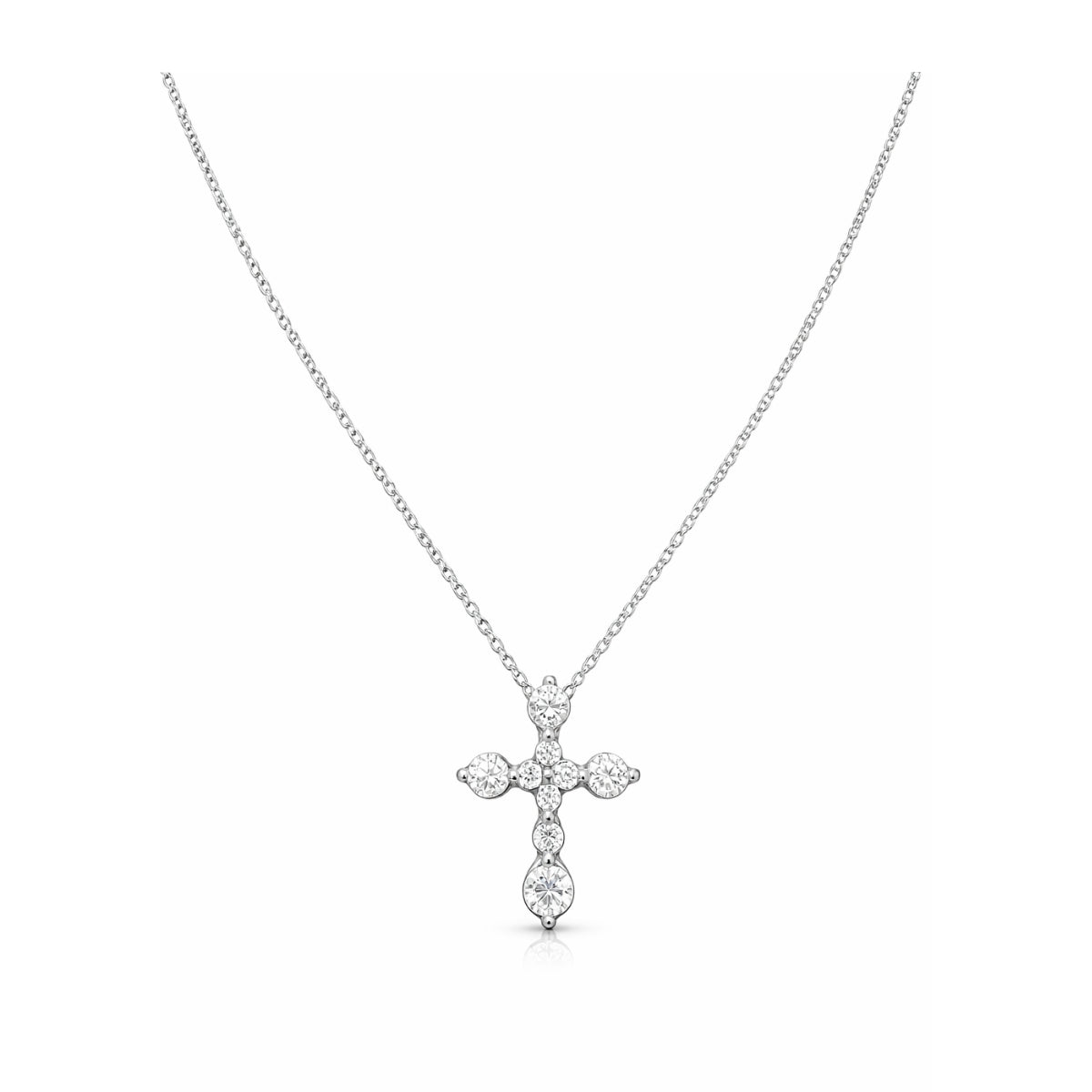 Collar con dije de cruz de plata 925 enchapada en rodio y circonitas brillantes.