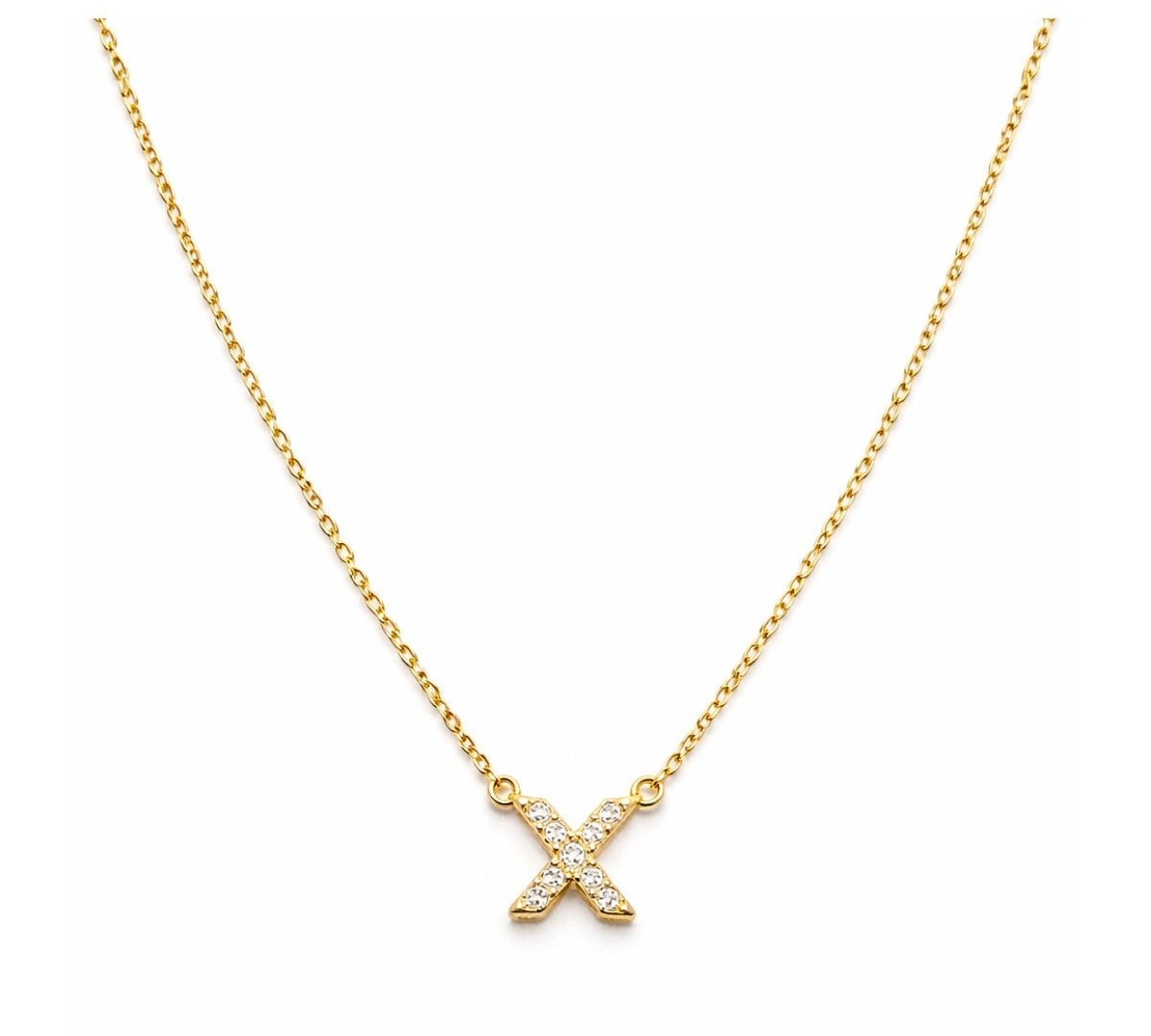 Collar con Inicial X de plata 925 enchapada en Oro 18k y circonitas brillantes.