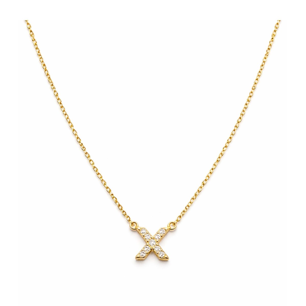 Collar con Inicial X de plata 925 enchapada en Oro 18k y circonitas brillantes.