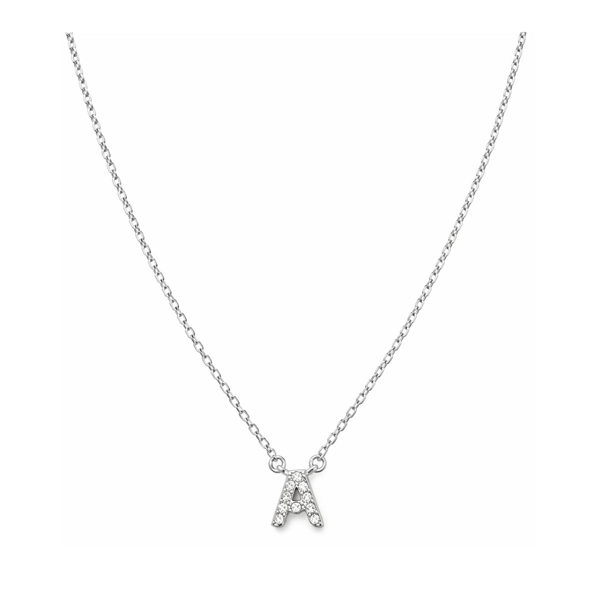 Collar con Inicial A de plata 925 enchapada en rodio y circonitas brillantes.