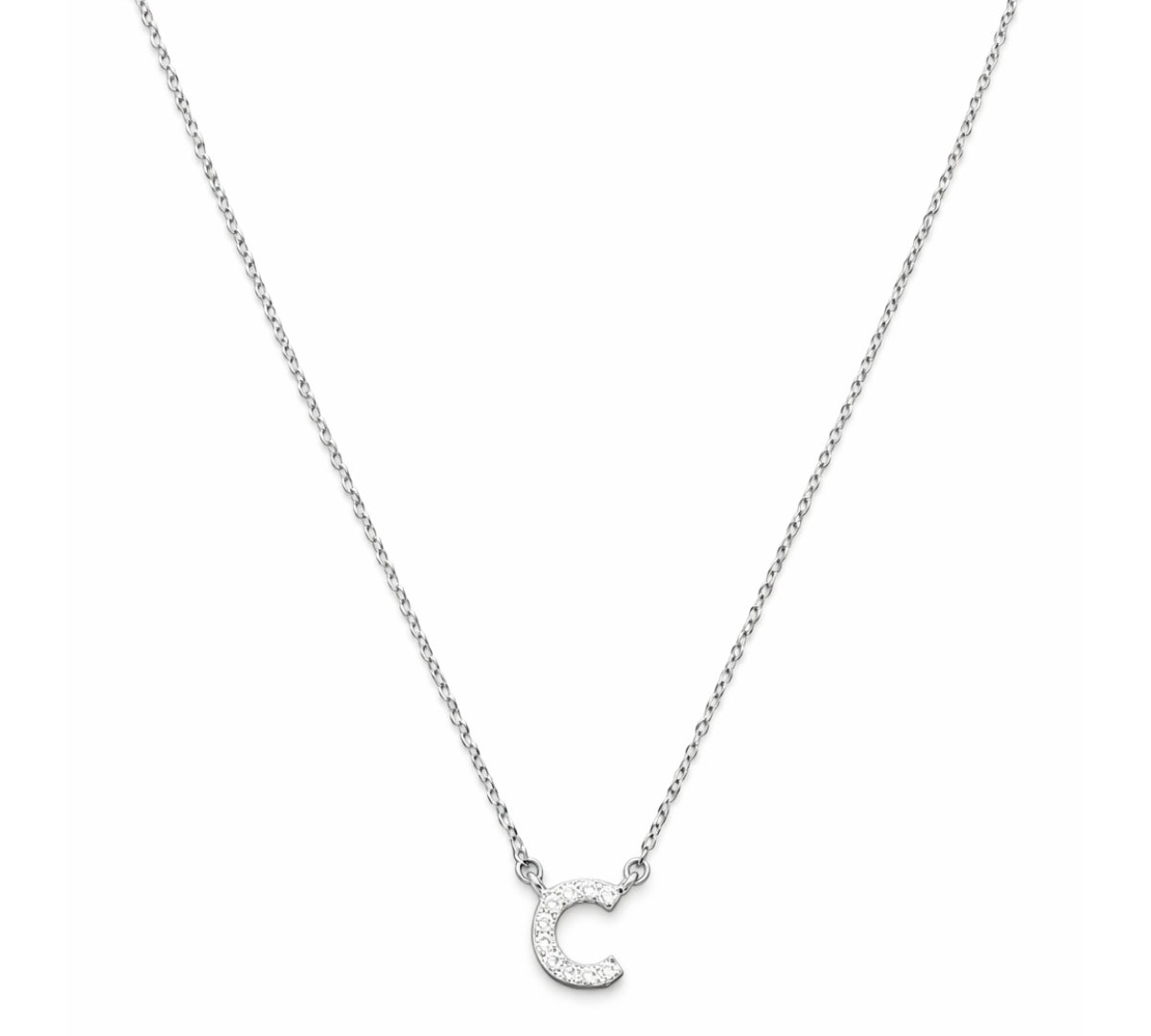 Collar con Inicial C de plata 925 enchapada en rodio y circonitas 