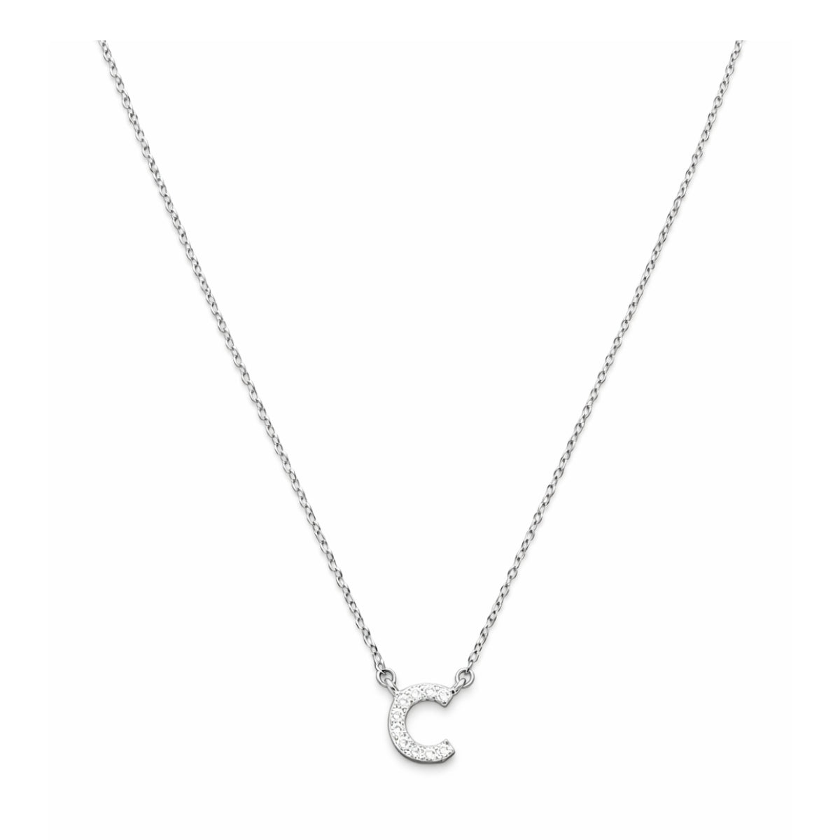 Collar con Inicial C de plata 925 enchapada en rodio y circonitas 