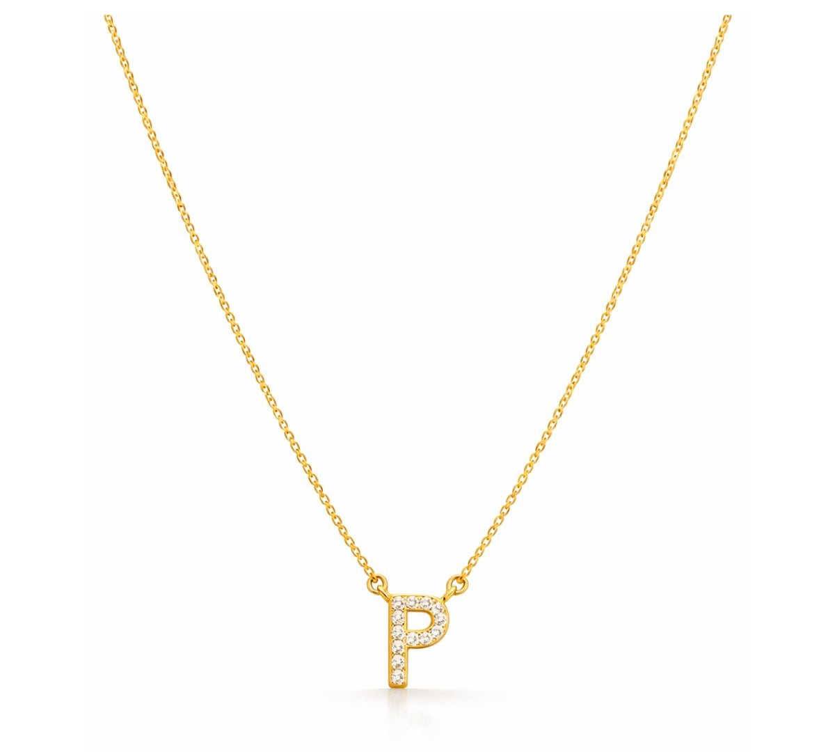 Collar con Inicial P de plata 925 enchapada en Oro 18k y circonitas brillantes.