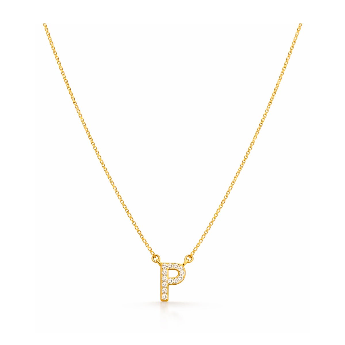 Collar con Inicial P de plata 925 enchapada en Oro 18k y circonitas brillantes.