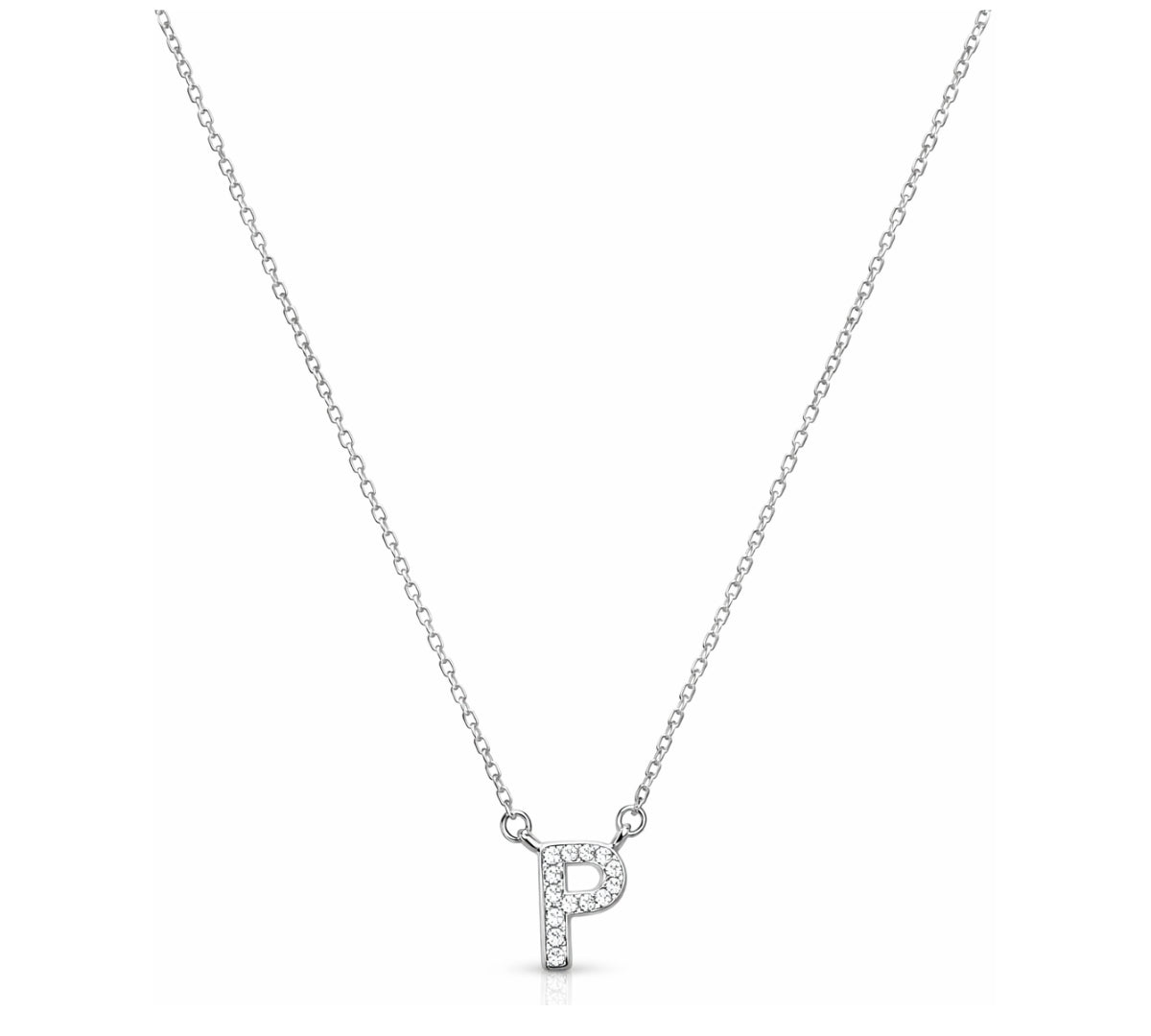 Collar con Inicial P de plata 925 enchapada en rodio y circonitas 