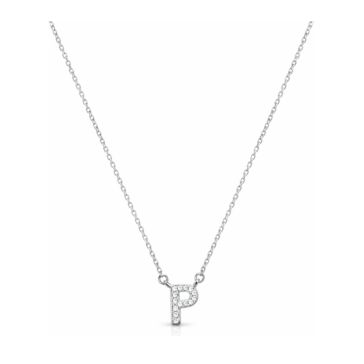 Collar con Inicial P de plata 925 enchapada en rodio y circonitas 