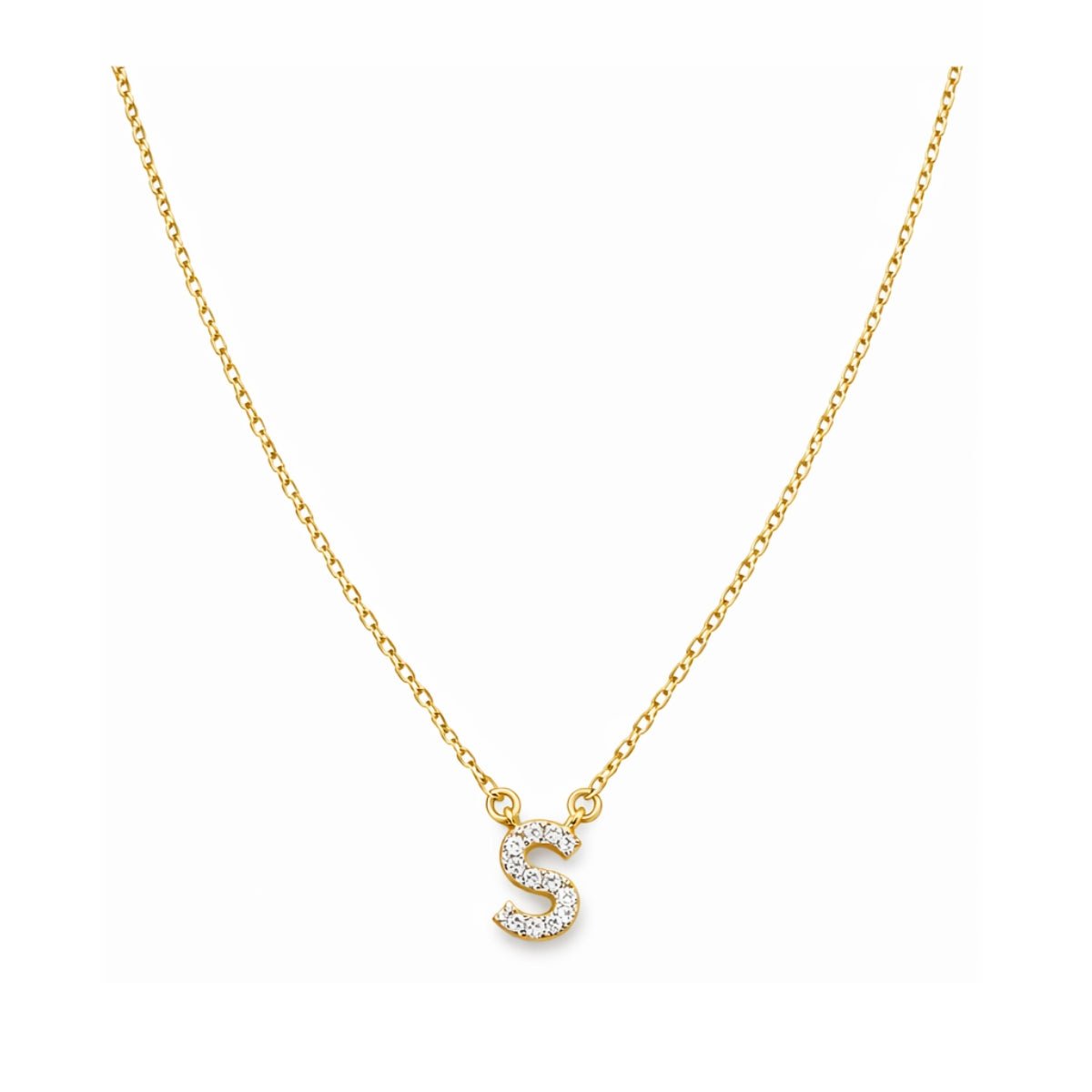 Collar con Inicial S de plata 925 enchapada en oro 18k y circonitas brillantes.