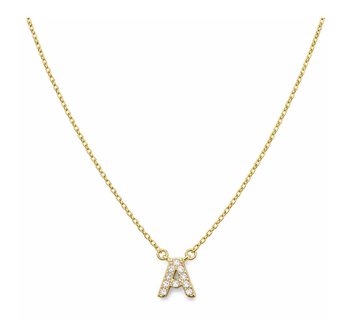 Collar con Inicial A de plata 925 enchapada en Oro 18k y circonitas brillantes.