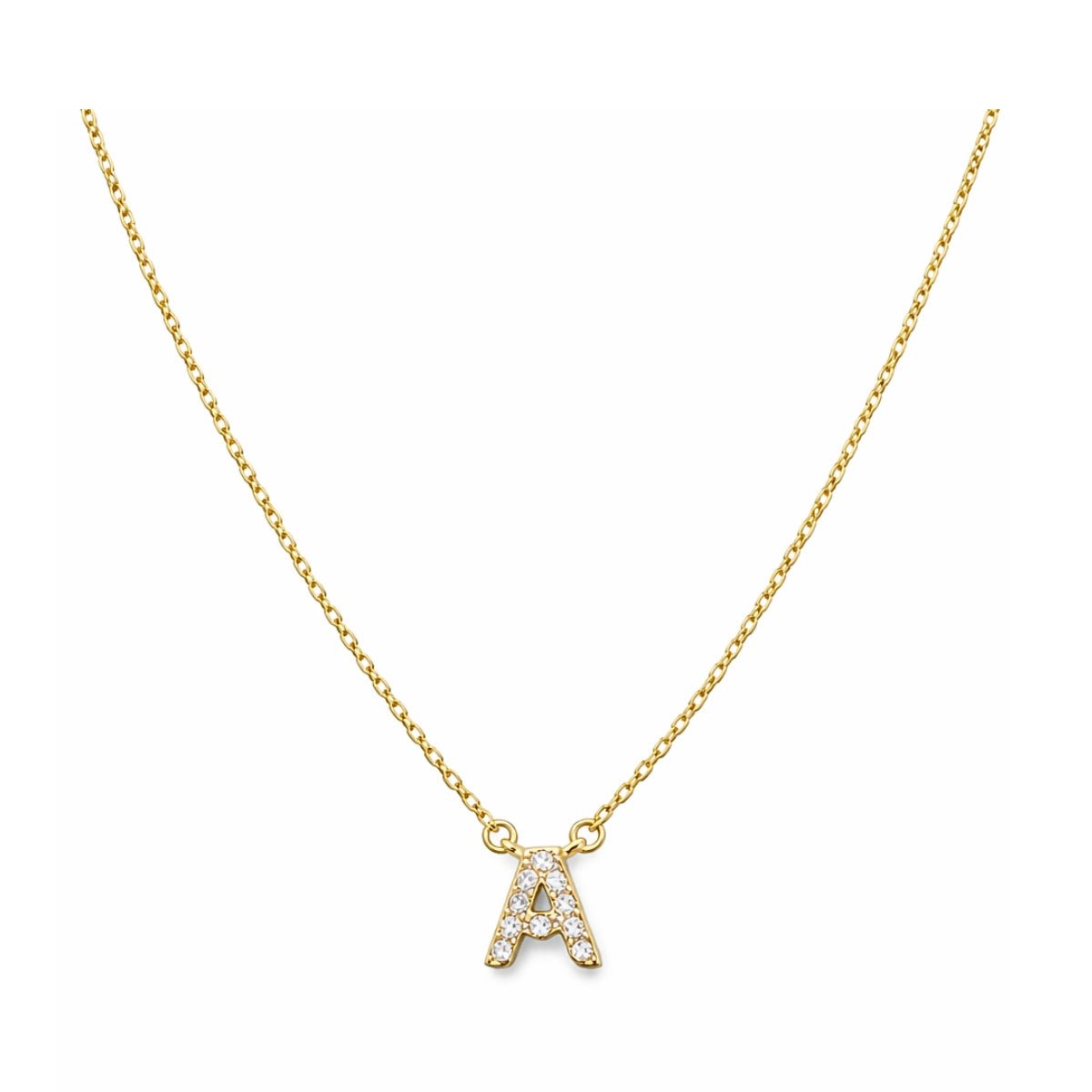 Collar con Inicial A de plata 925 enchapada en Oro 18k y circonitas brillantes.