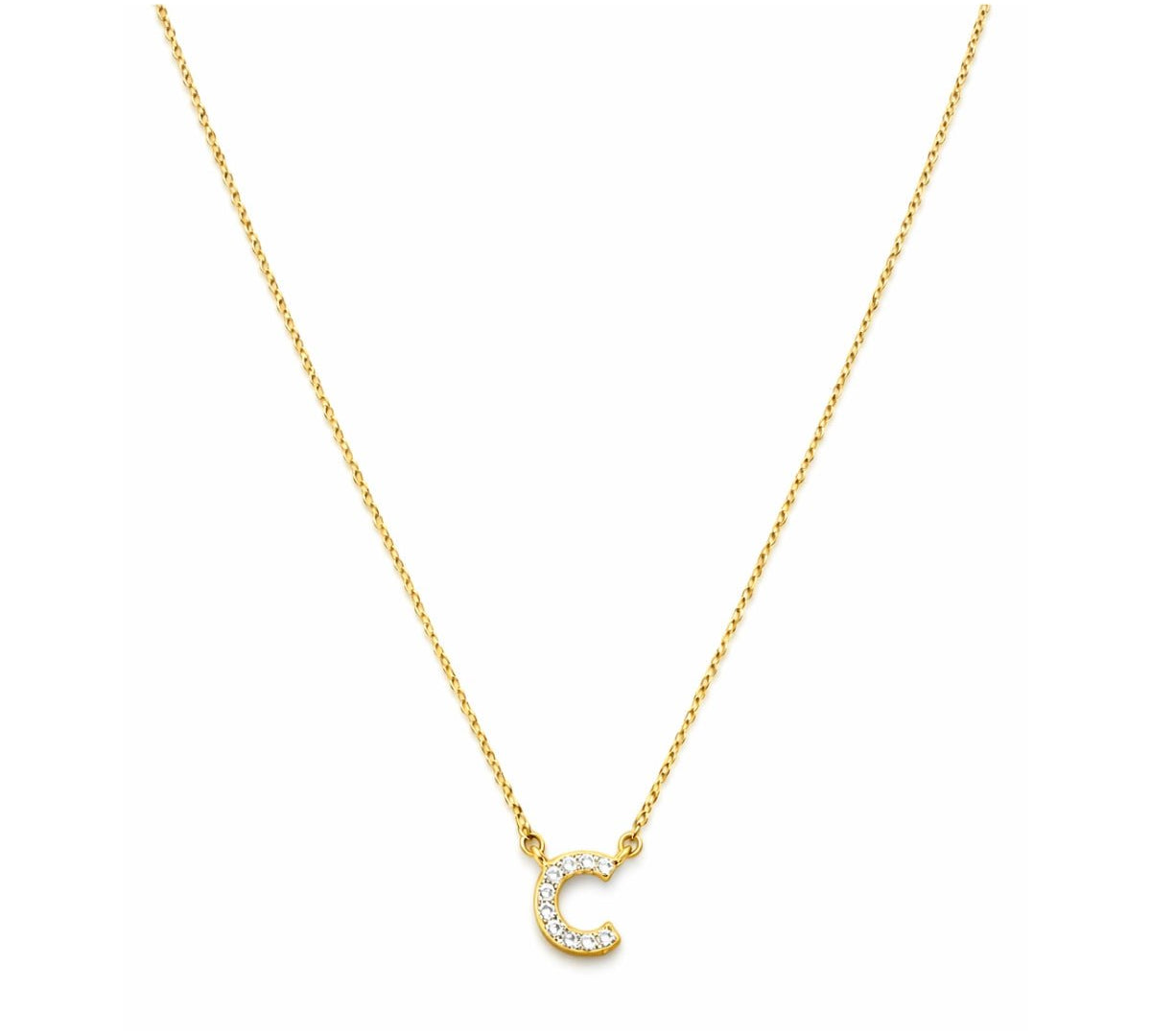 Collar con Inicial C de plata 925 enchapada en Oro 18k y circonitas brillantes.