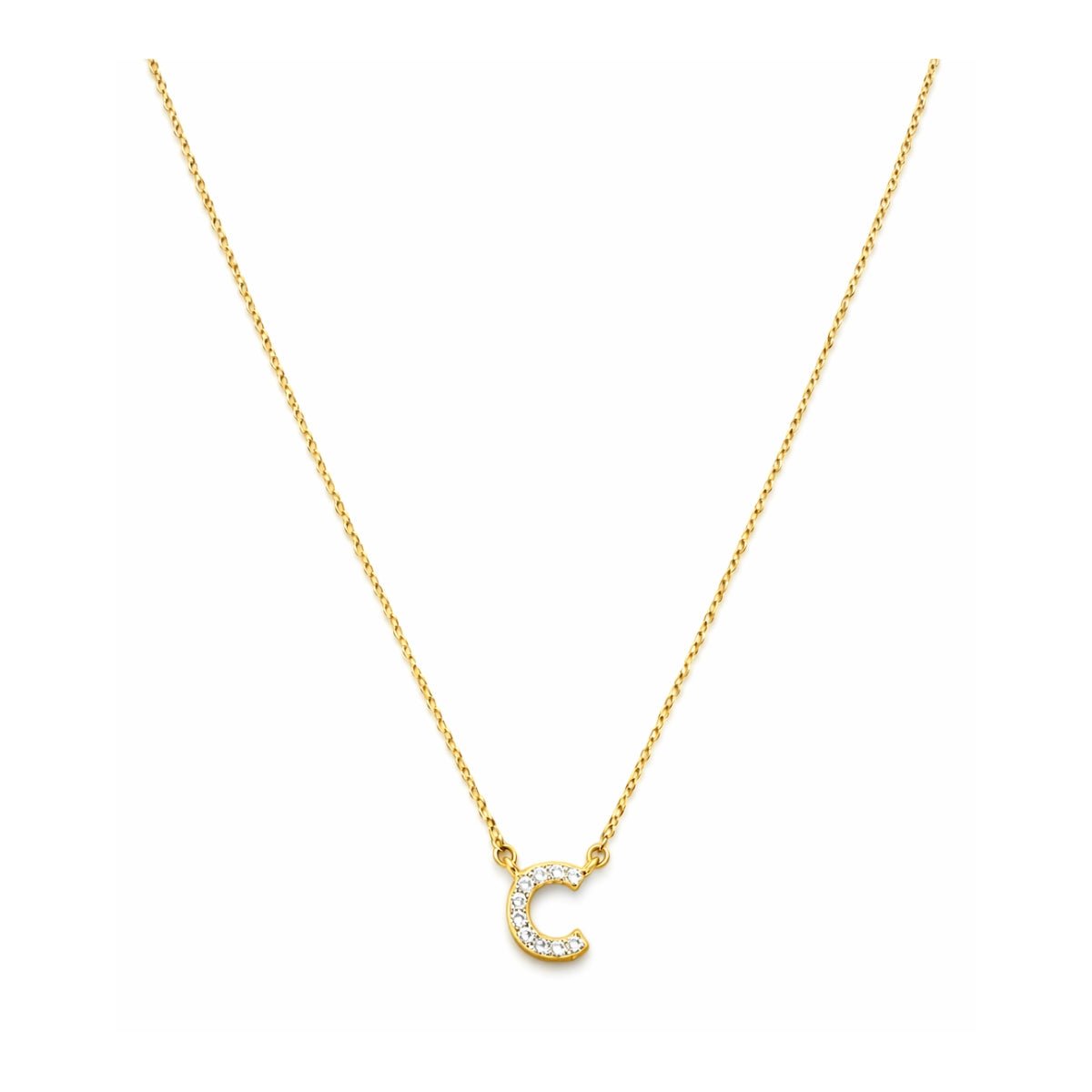 Collar con Inicial C de plata 925 enchapada en Oro 18k y circonitas brillantes.