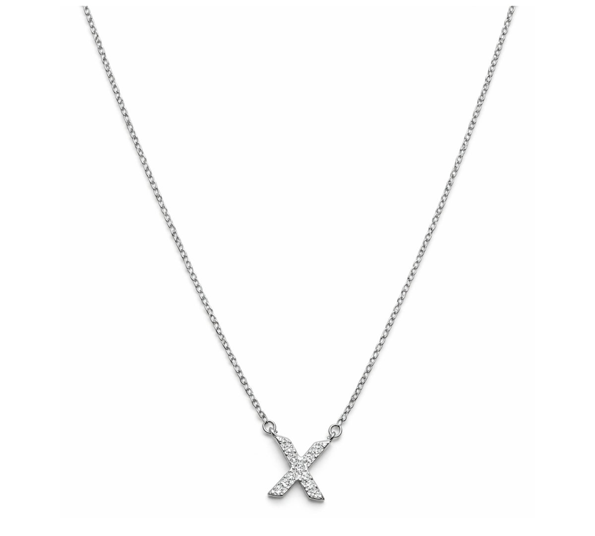 Collar con Inicial X de plata 925 enchapada en rodio y circonitas 