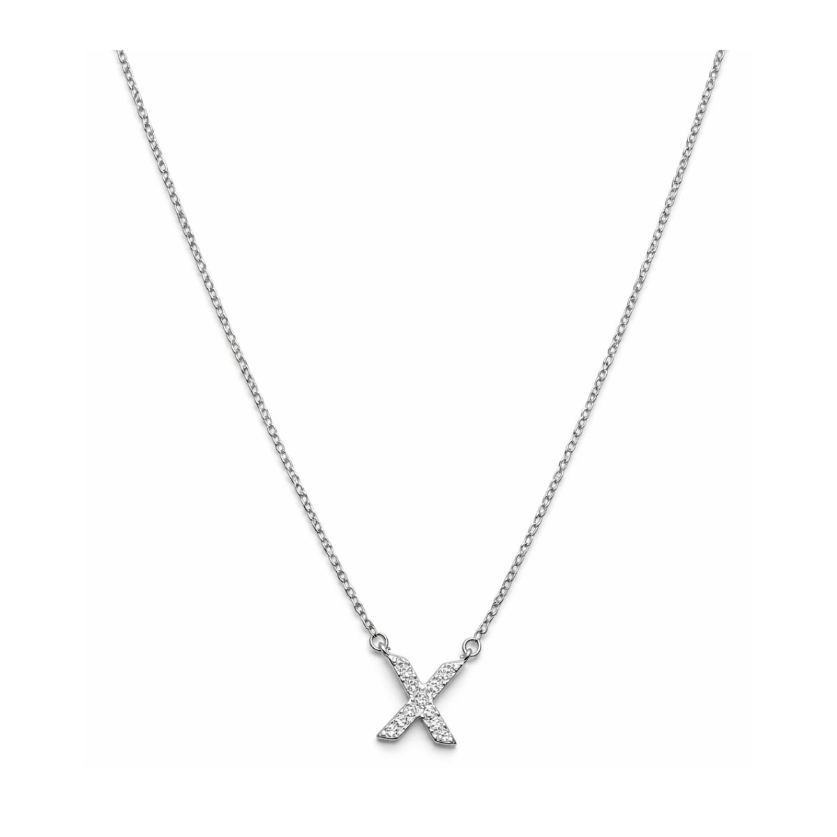 Collar con Inicial X de plata 925 enchapada en rodio y circonitas 