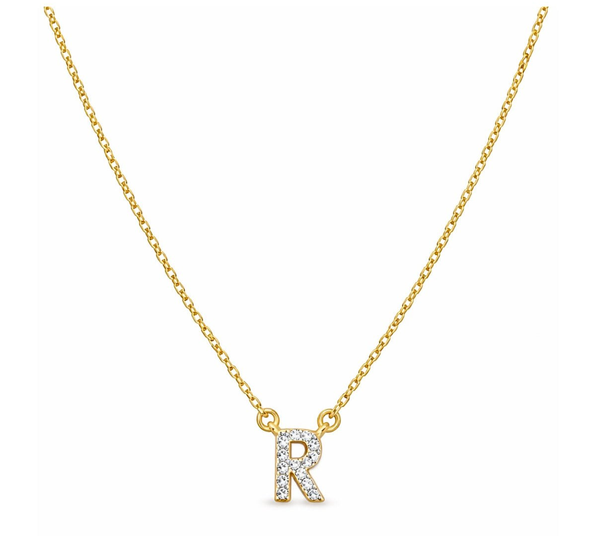 Collar con Inicial R de plata 925 enchapada en Oro 18k y circonitas brillantes.