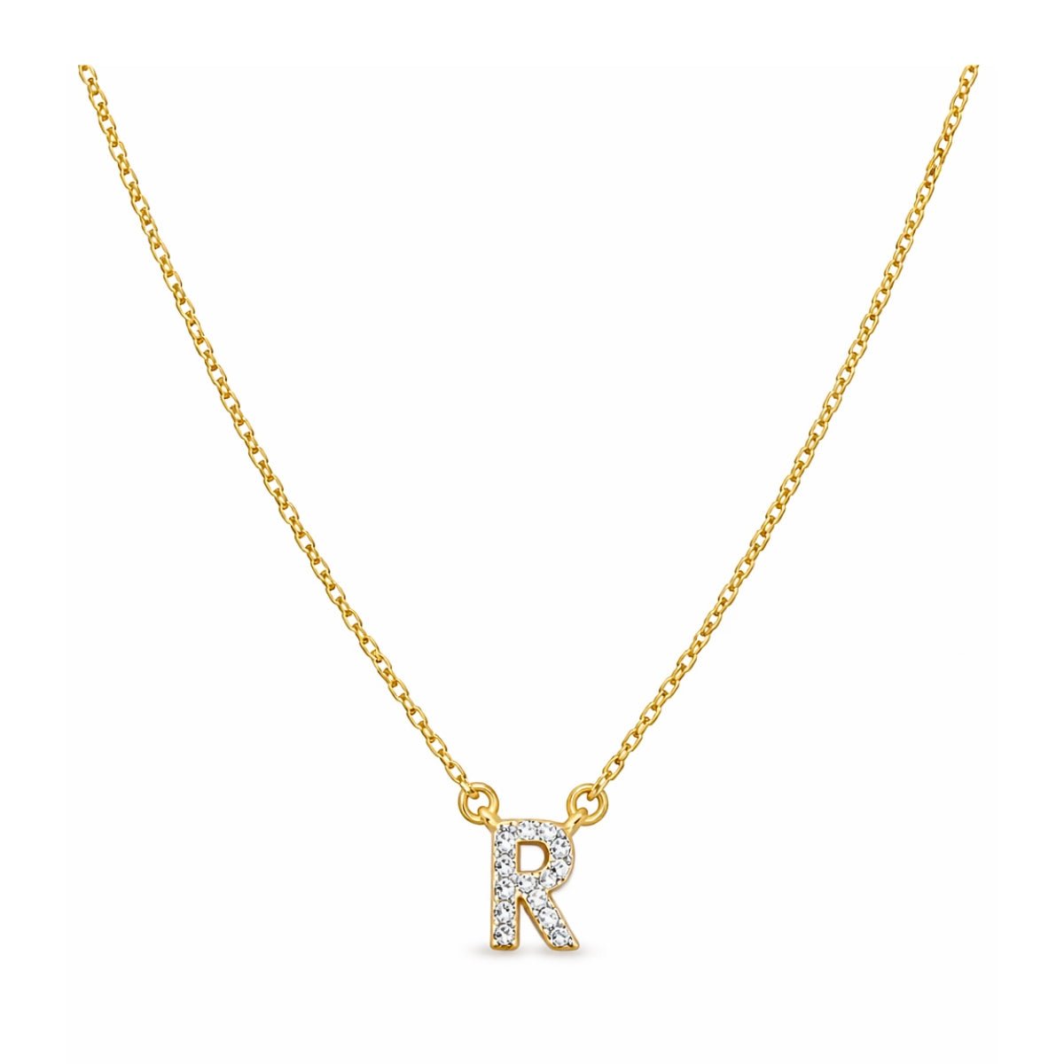 Collar con Inicial R de plata 925 enchapada en Oro 18k y circonitas brillantes.