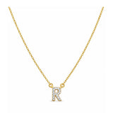 Collar con Inicial R de plata 925 enchapada en Oro 18k y circonitas brillantes.