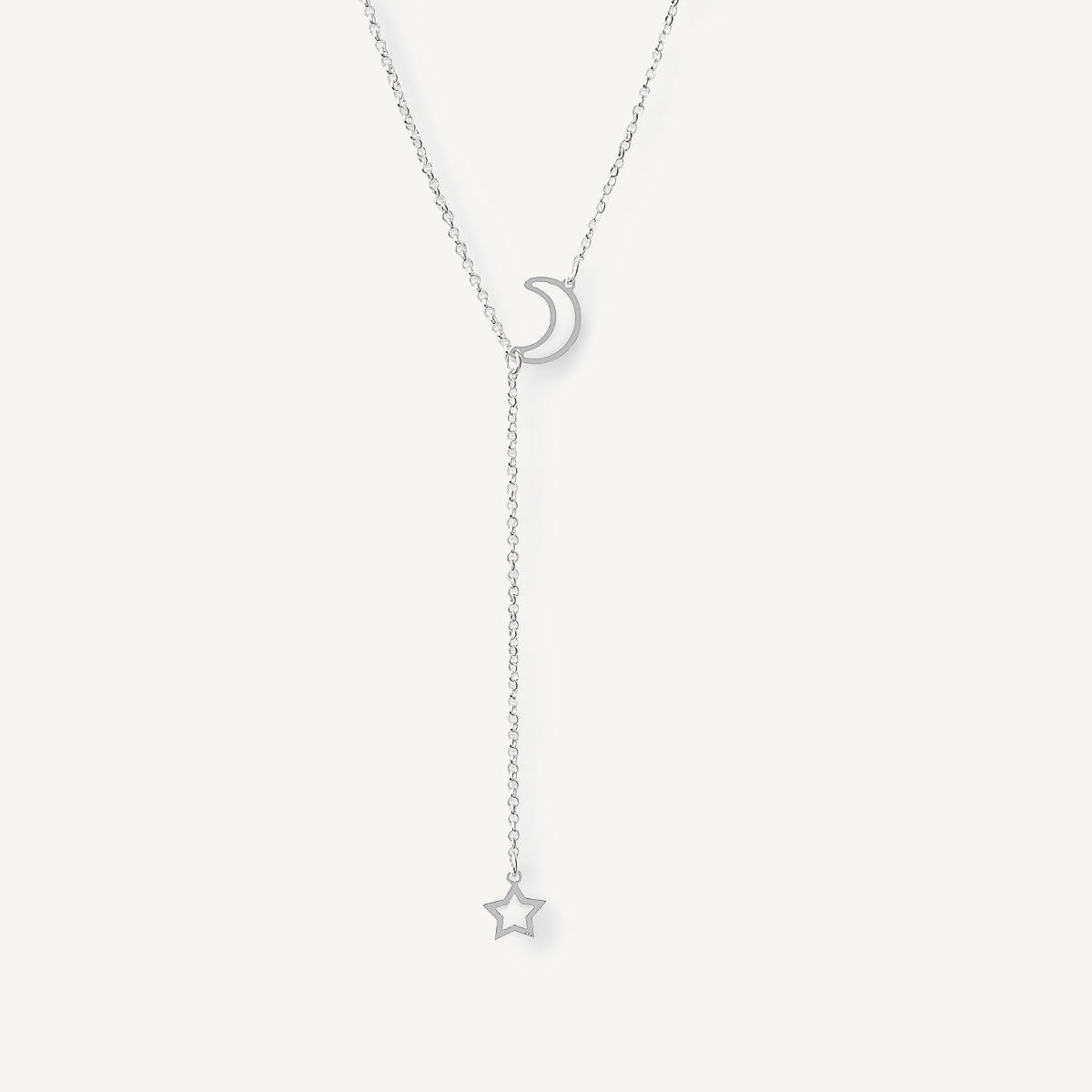 Collar Conty, modelo moderno y casual con dije de luna y estrella elaborado en plata 92de AMBAR joyería