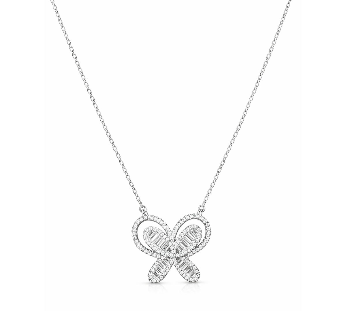 Collar Bally de plata 925 con dije de mariposa enchapado en rodio y circonitas baguette.