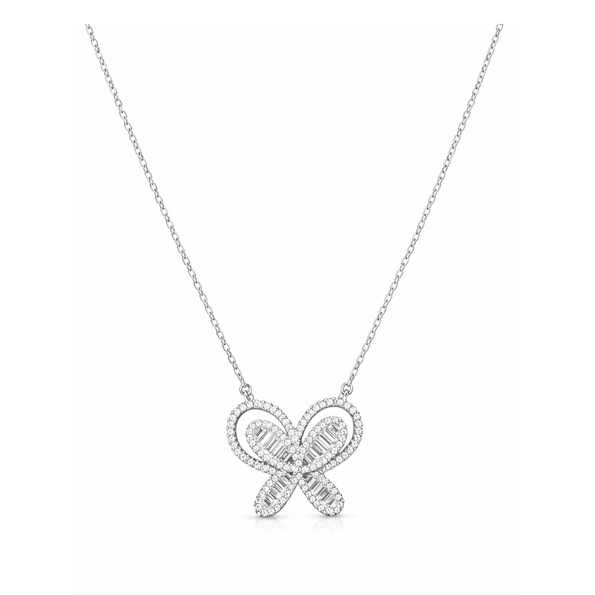 Collar Bally de plata 925 con dije de mariposa enchapado en rodio y circonitas baguette.