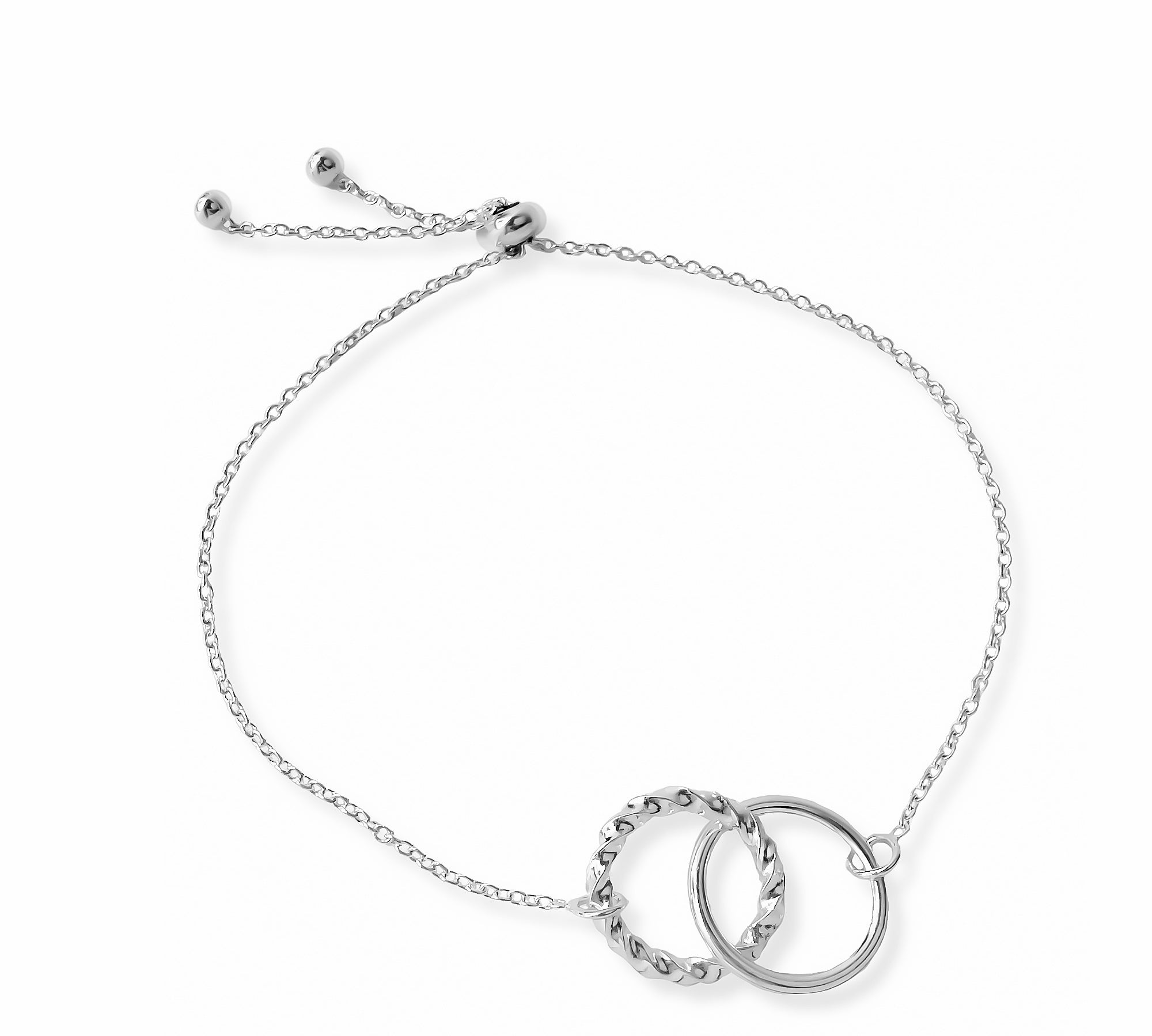 pulsera aros con textura con sistema de ajuste regulable elaborada en plata 925 de AMBAR Joyería 