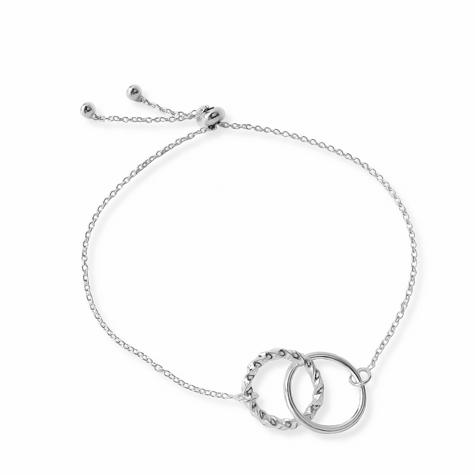 pulsera aros con textura con sistema de ajuste regulable elaborada en plata 925 de AMBAR Joyería 