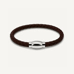 Pulsera Atlas Chocolate de cuero trenzado marrón de 6 mm con broche magnético de acero inoxidable.
