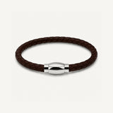 Pulsera Atlas Chocolate de cuero trenzado marrón de 6 mm con broche magnético de acero inoxidable.