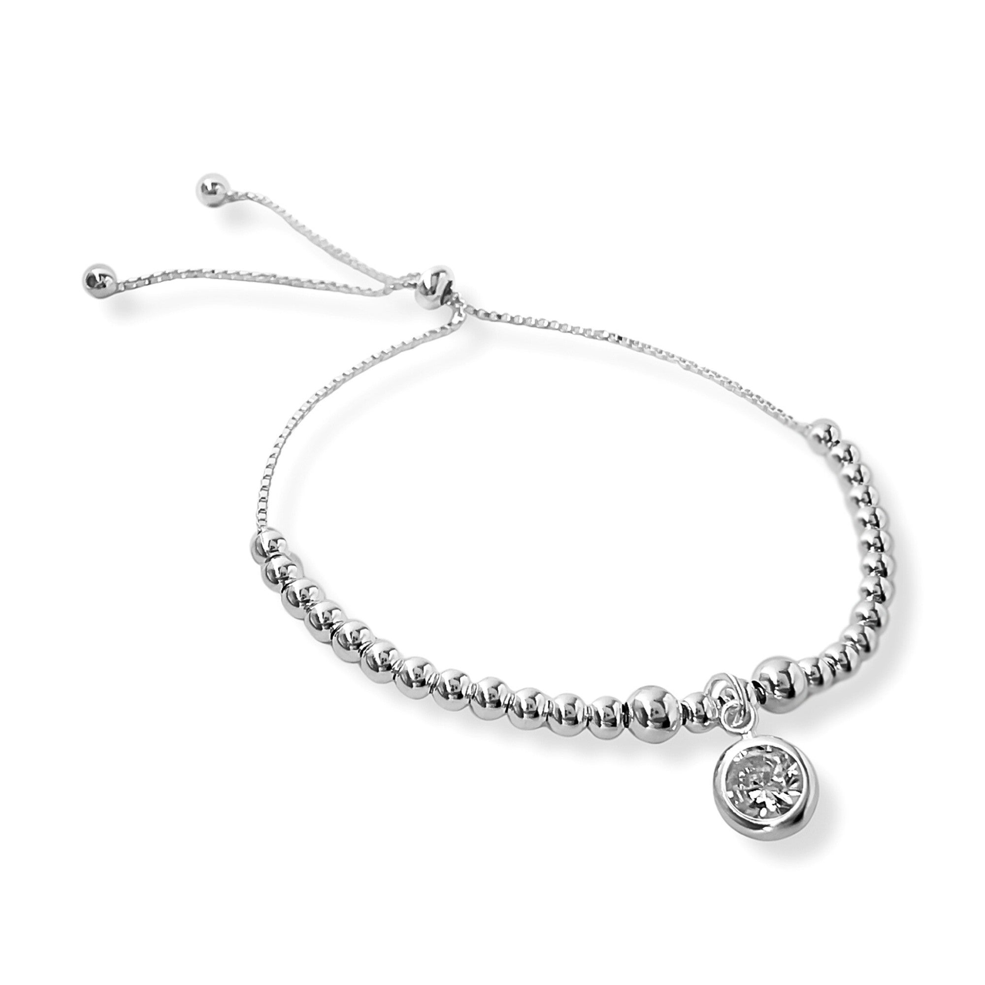 Pulsera anika con dije de punto de luz cristal con sistema regulable elaborado en plata 925 por AMBAR joyería 