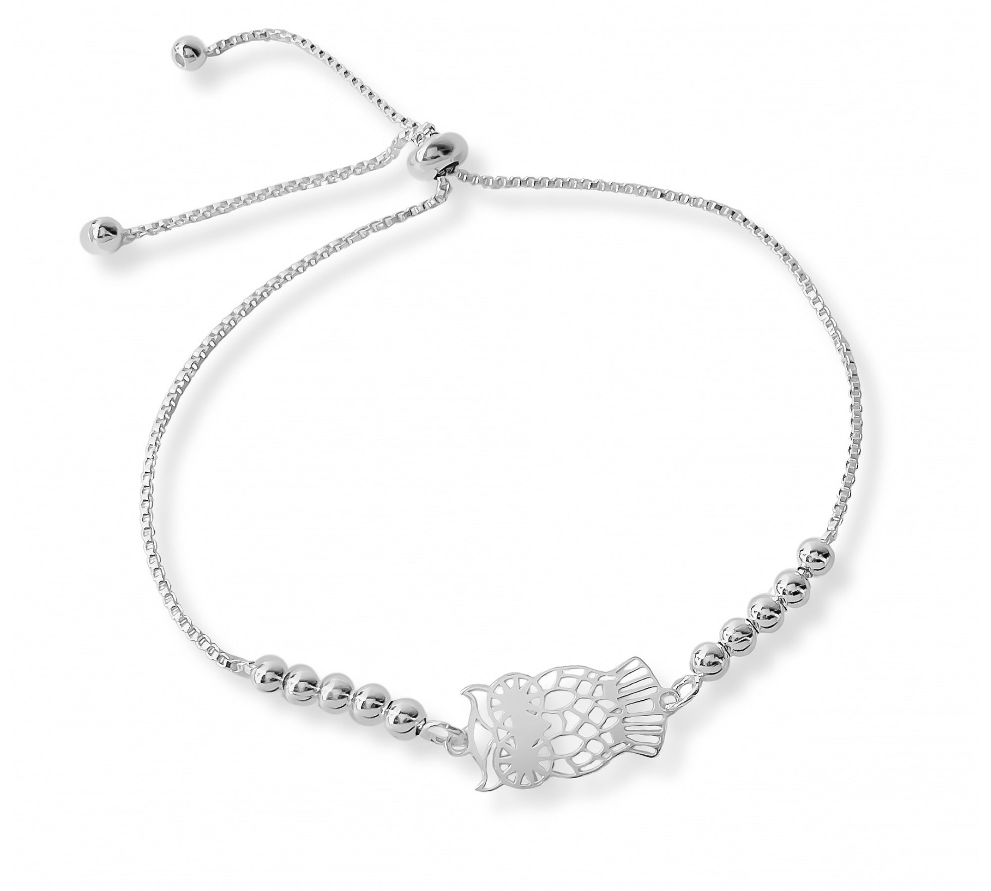 pulsera buho simbolo de sabiduria con bolitas y sistema regulable elaborada en plata 925 de AMBAR Joyería Fina