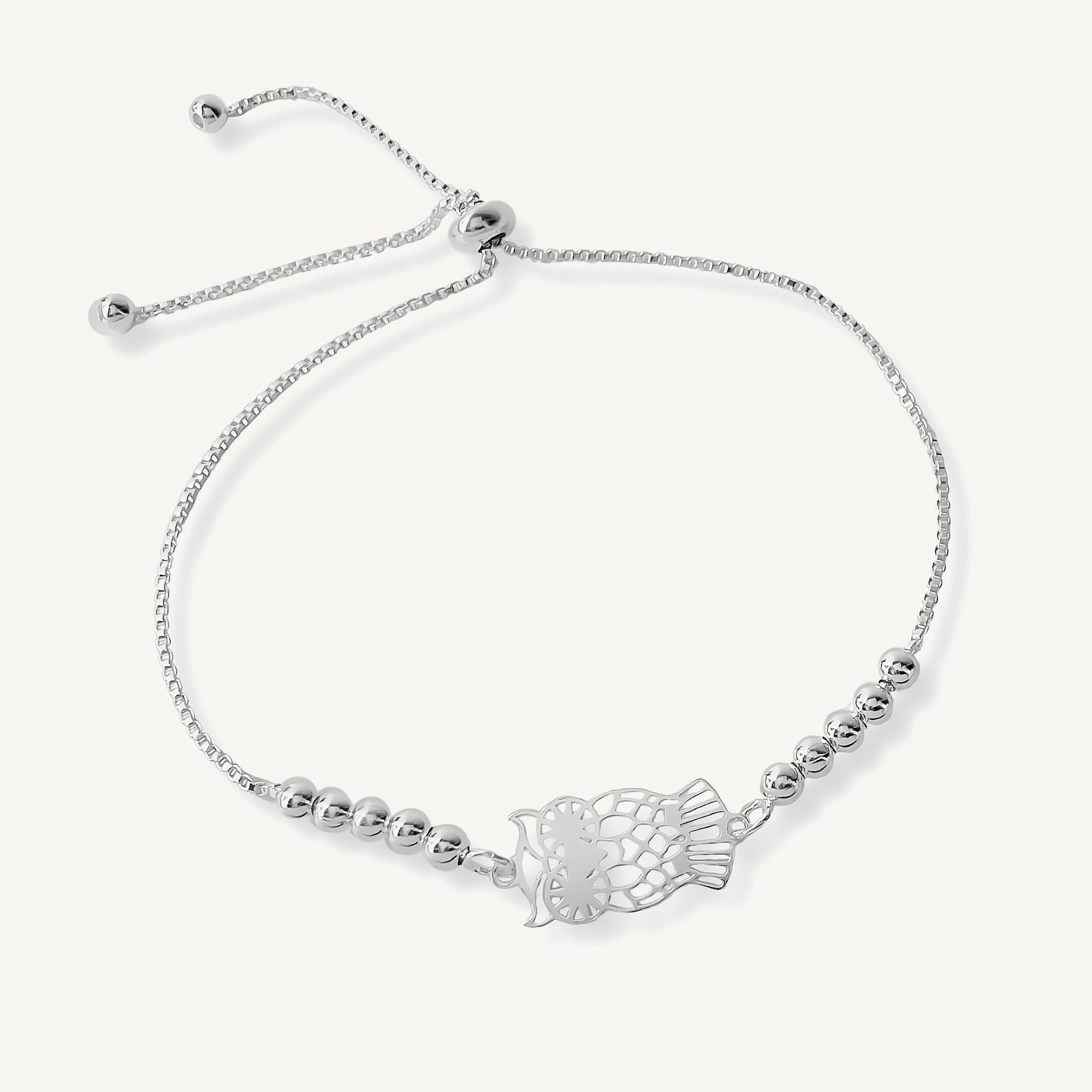 pulsera buho simbolo de sabiduria con bolitas y sistema regulable elaborada en plata 925 de AMBAR Joyería Fina