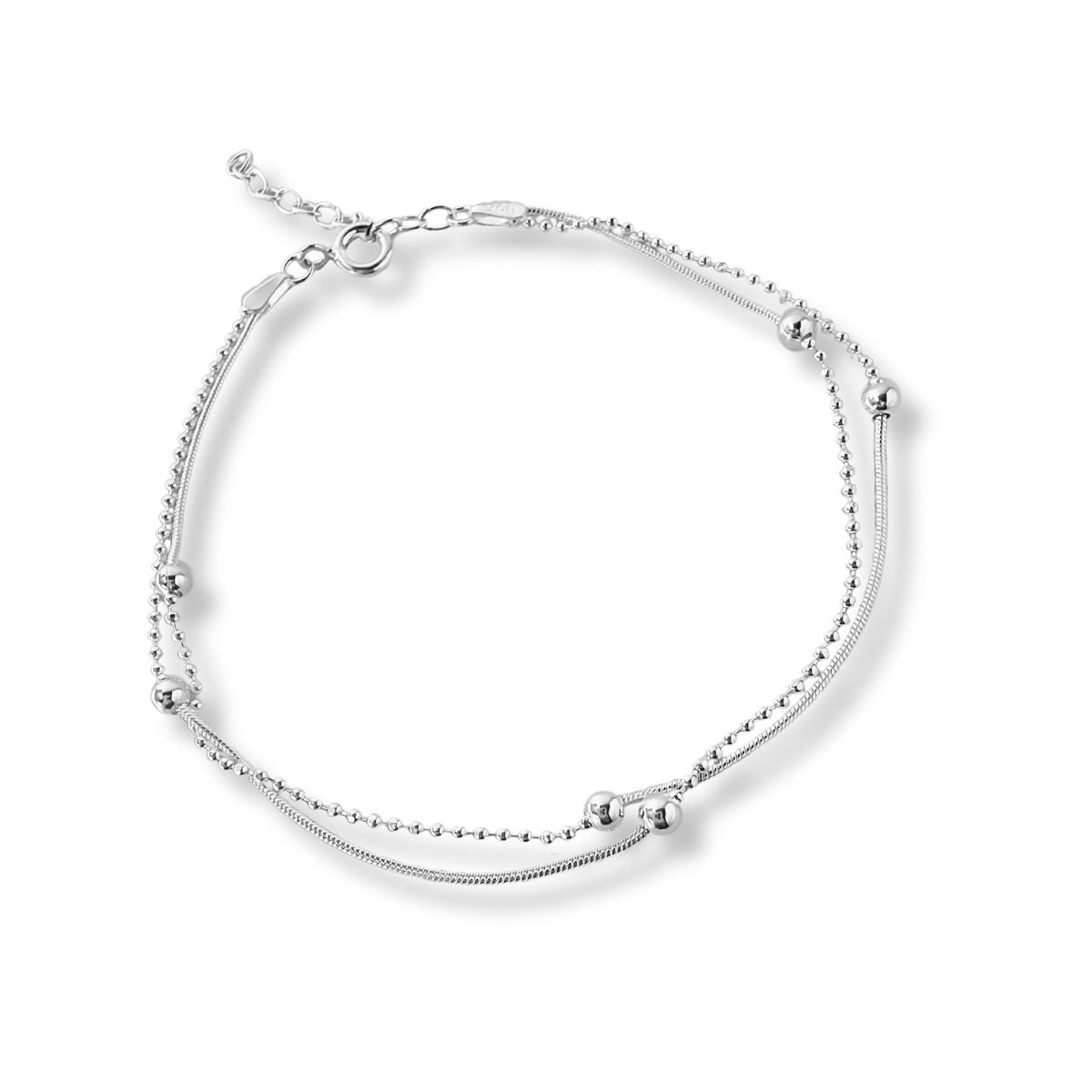 pulsera satélite de doble cadenas con bolitas  elaborada en plata 925 para AMBAR joyería