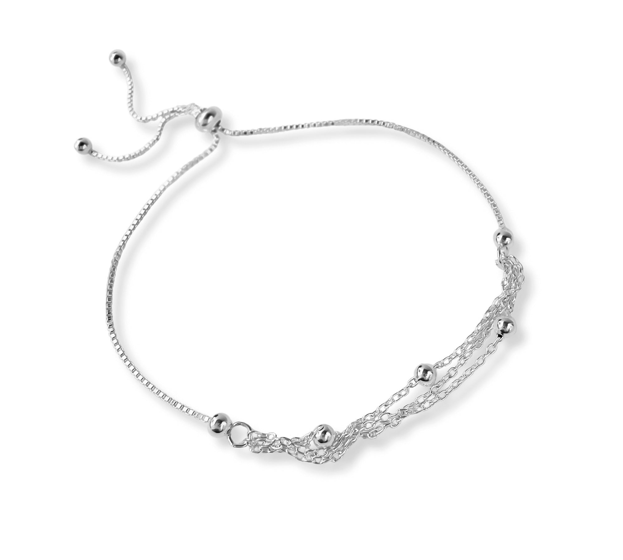 pulsera cadenitas y bolitas con sistema regulable elaborada en plata 925 de AMBAR Joyería Fina