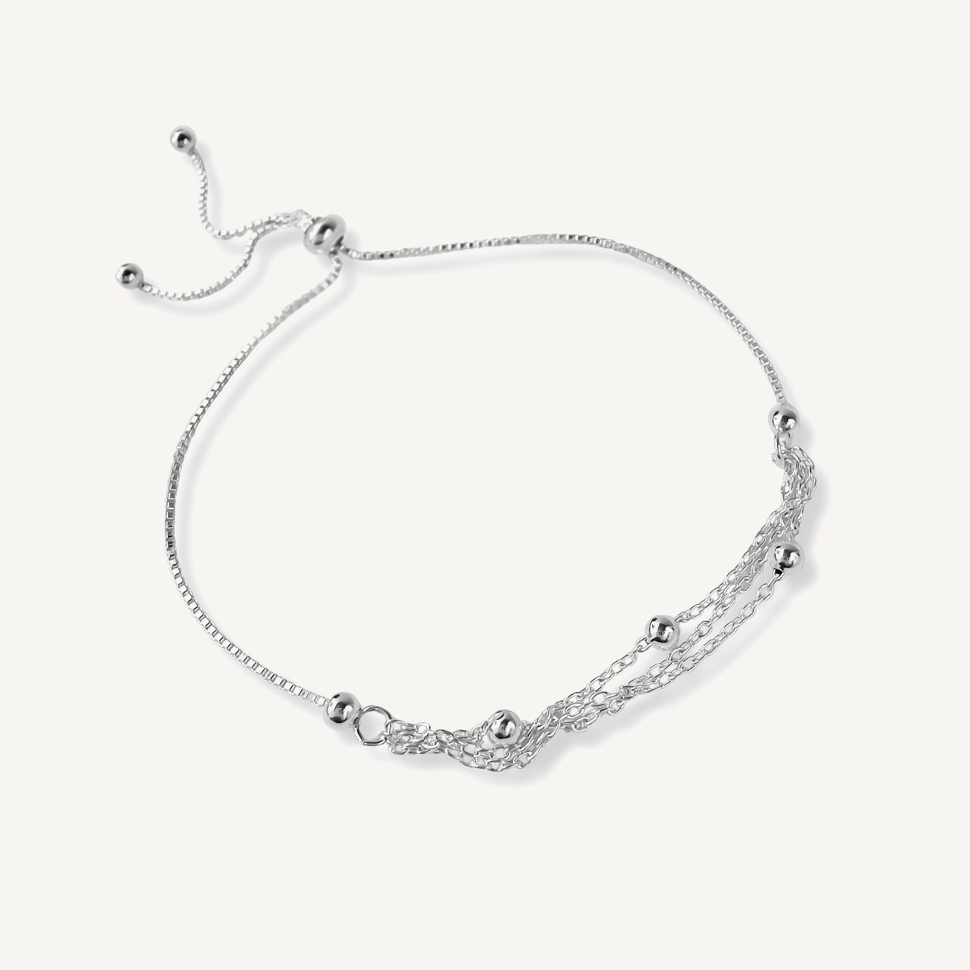 pulsera cadenitas y bolitas con sistema regulable elaborada en plata 925 de AMBAR Joyería Fina