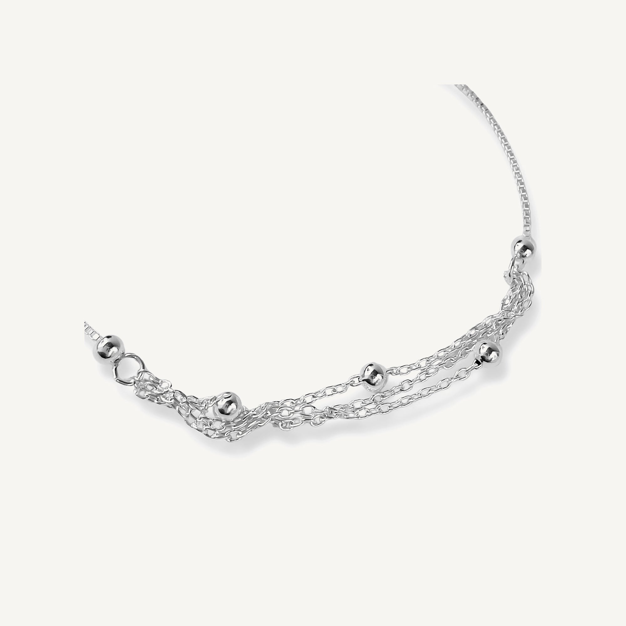 pulsera cadenitas y bolitas de 0.3 cm con sistema regulable elaborada en plata 925 de AMBAR Joyería Fina
