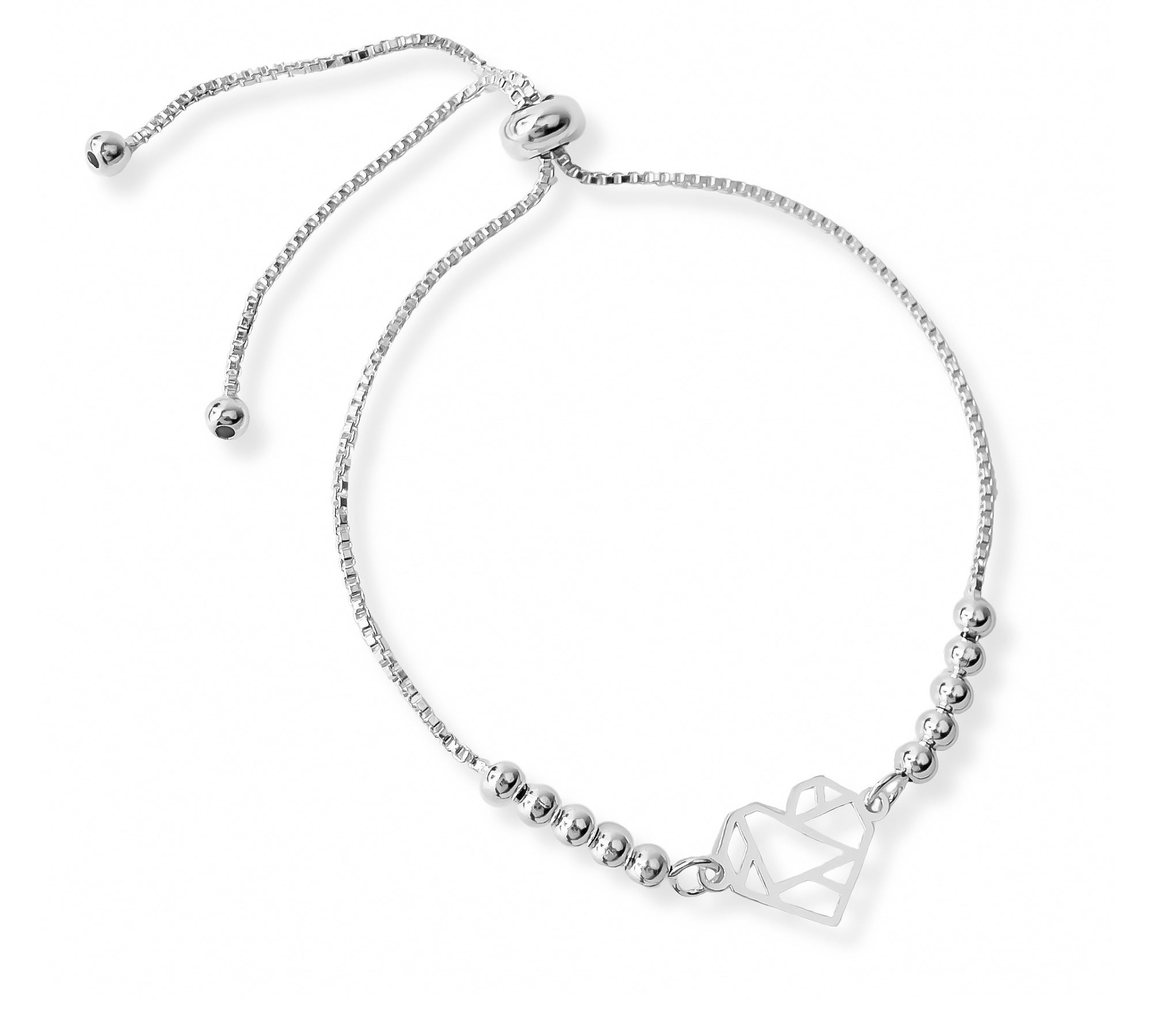 pulsera corazon origami con sistema regulable elaborada en plata 925 de AMBAR Joyería Fina