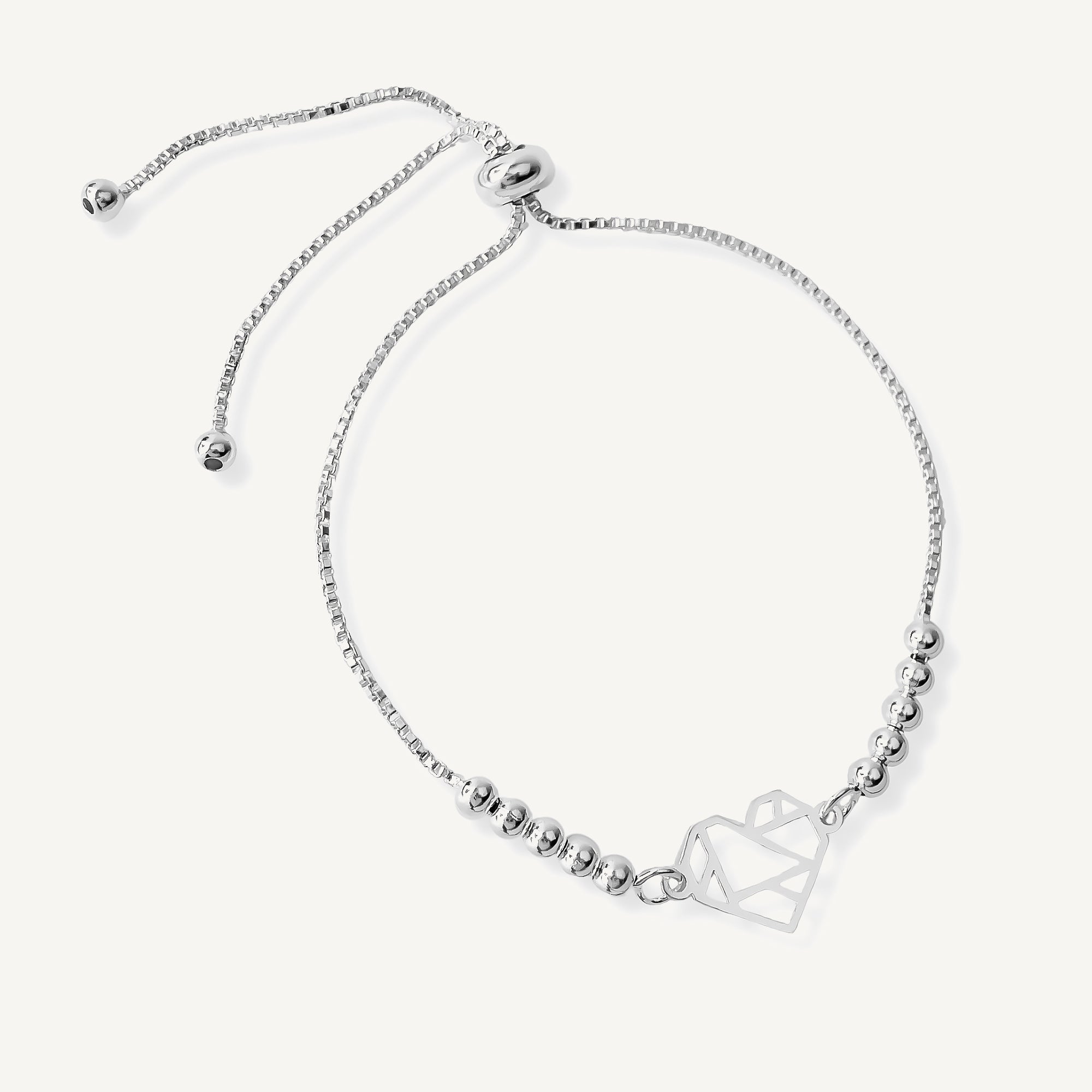 pulsera corazon origami con sistema regulable elaborada en plata 925 de AMBAR Joyería Fina
