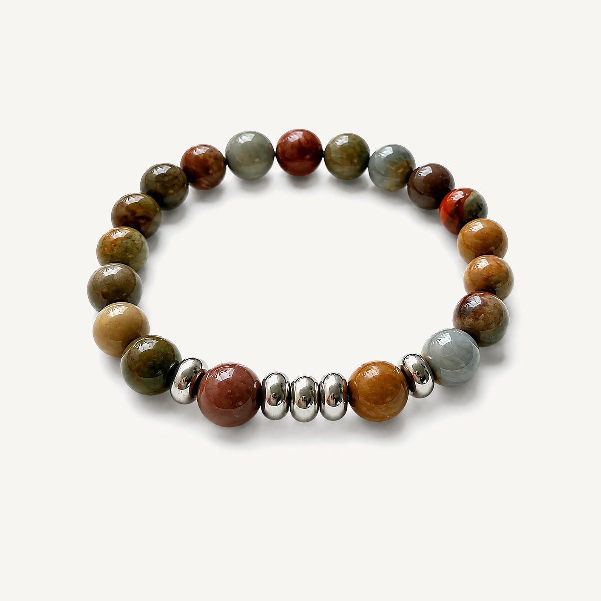 Pulsera Element Grand Alashan con ágata Alashan natural de 10 mm y donas de acero inoxidable.
