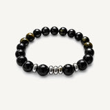 Pulsera Element Grand Obsidiana con piedra natural de obsidiana de 10 mm y donas de acero inoxidable.
