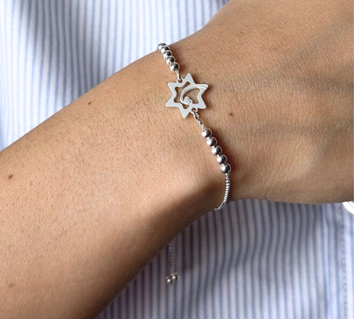 pulsera estrella de amor con sistema regulable en modelo elaborada en plata 925 de AMBAR Joyería Fina