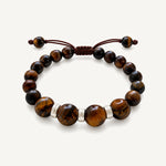 Pulsera Hermes Regulable para hombre con Ojo de tigre de 8 mm y 10mm, aplicaciones de Plata 925 y tejido en macramé.