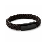 Pulsera de cuero trenzado negro Arom para hombre con broche de acero negro.