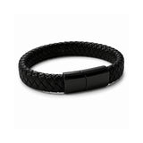 Pulsera de cuero trenzado negro Arom para hombre con broche de acero negro.